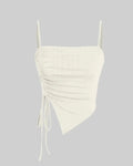 Summer Solid Ruched Drawstring Side Off-White Crop Top
