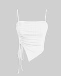 Summer Solid Ruched Drawstring Side White Crop Top