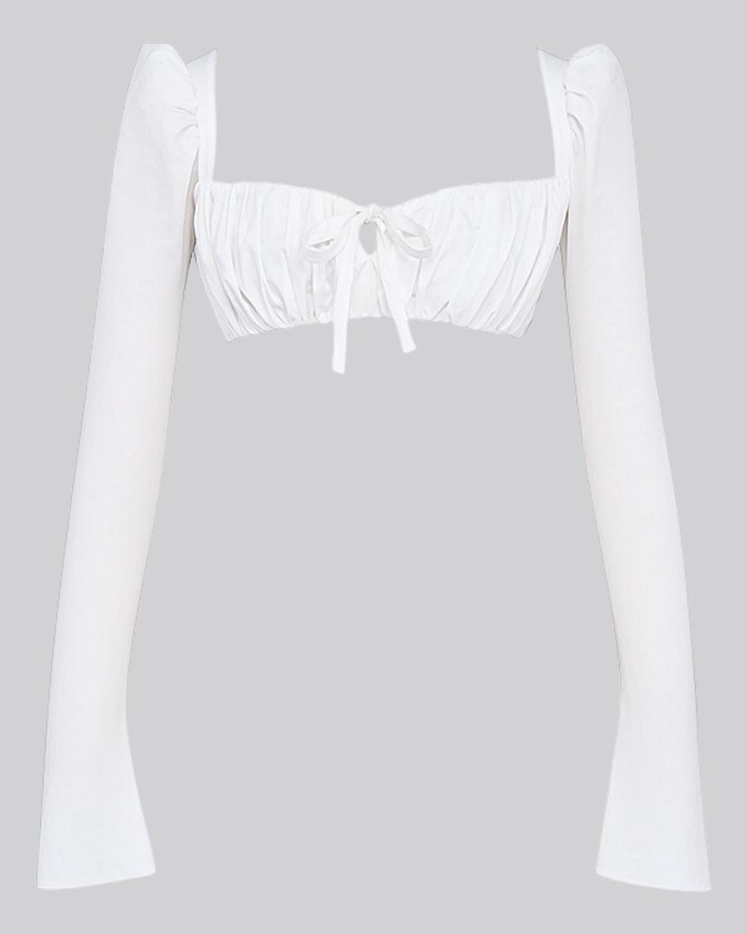 Sweetheart-Neck Crop Top With White Bow Mini Skirt