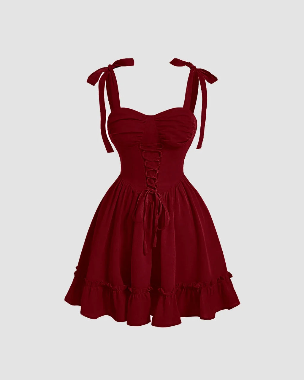 Sweetheart Neck Cherry Dress with Lace-Up Waist