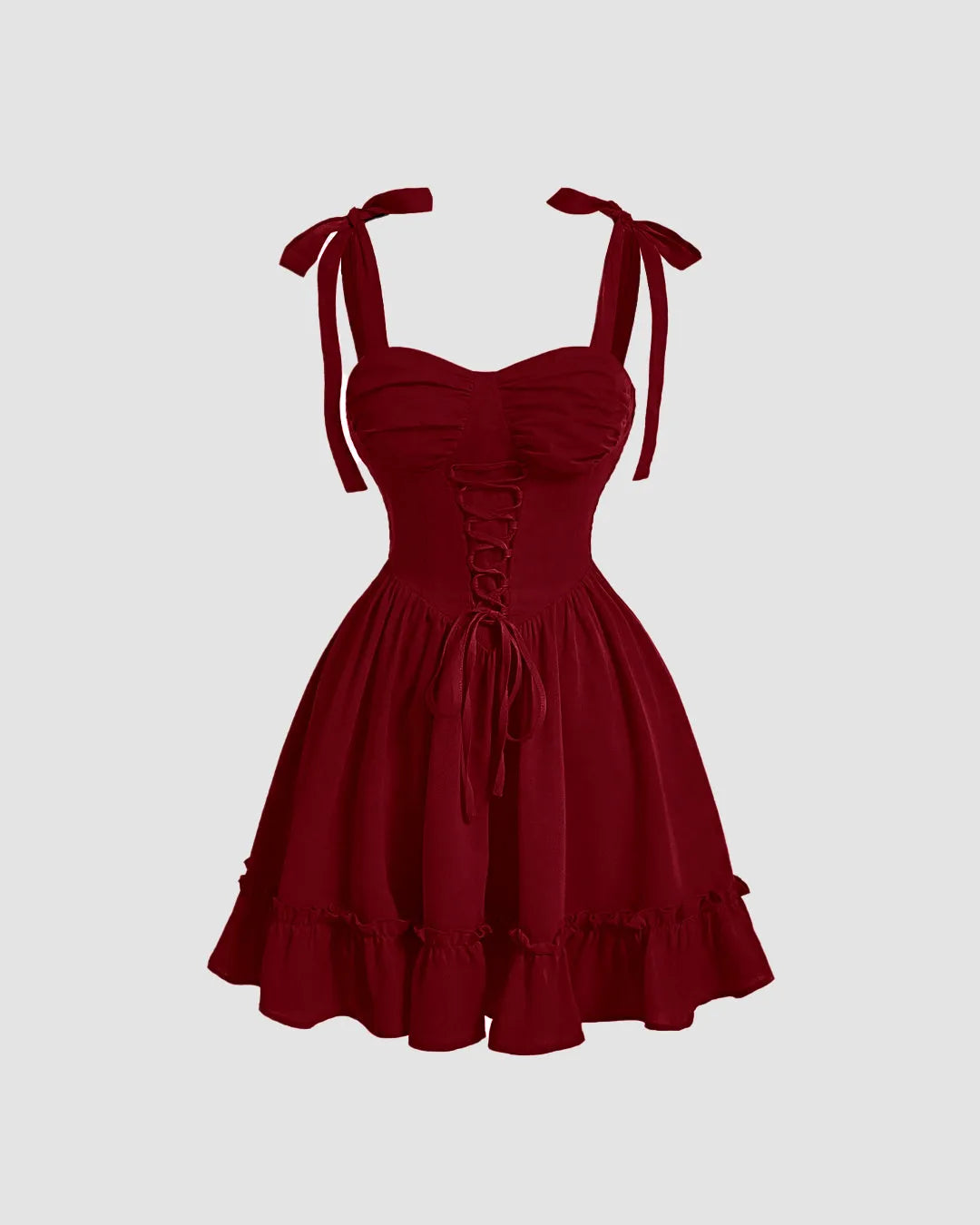 Sweetheart Neck Cherry Dress with Lace-Up Waist