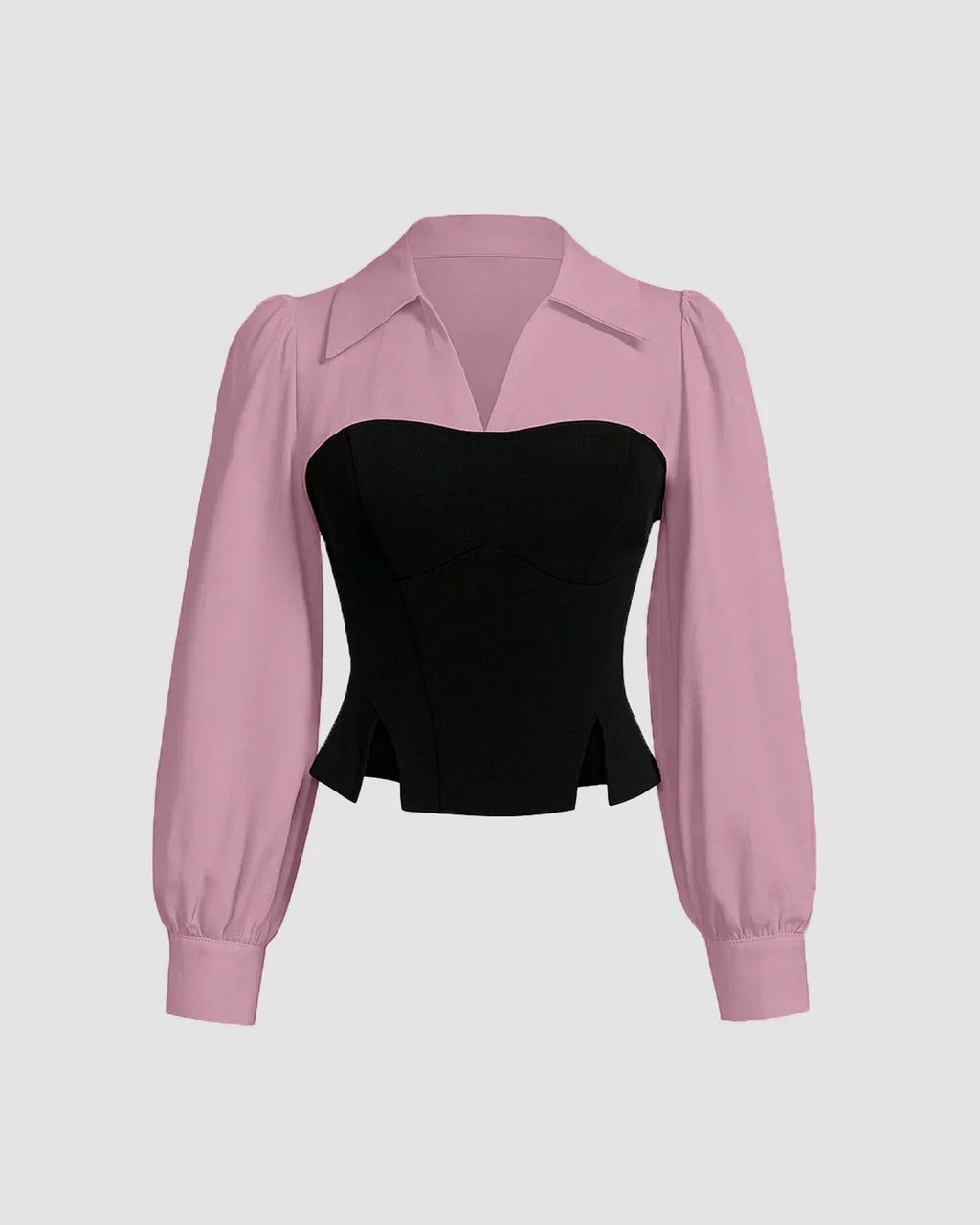 Sweetheart Neck Contrast Full Sleeve Top in Pink and Black
