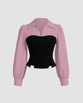 Sweetheart Neck Contrast Full Sleeve Top in Pink and Black