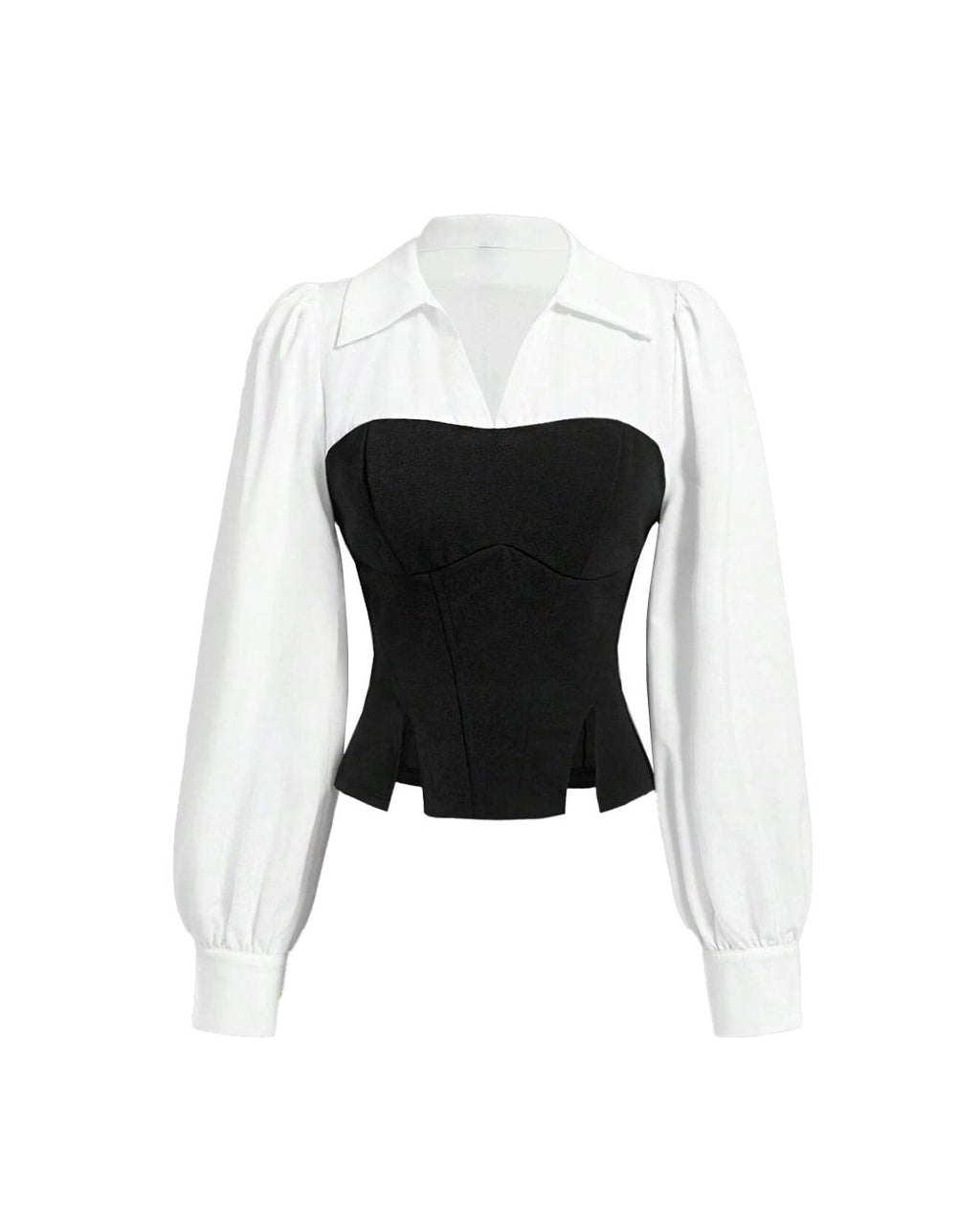 Sweetheart Neck Corset Style Camisole Top with Full Sleeves in Black and White