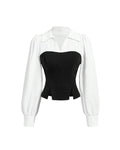 Sweetheart Neck Corset Style Camisole Top with Full Sleeves in Black and White