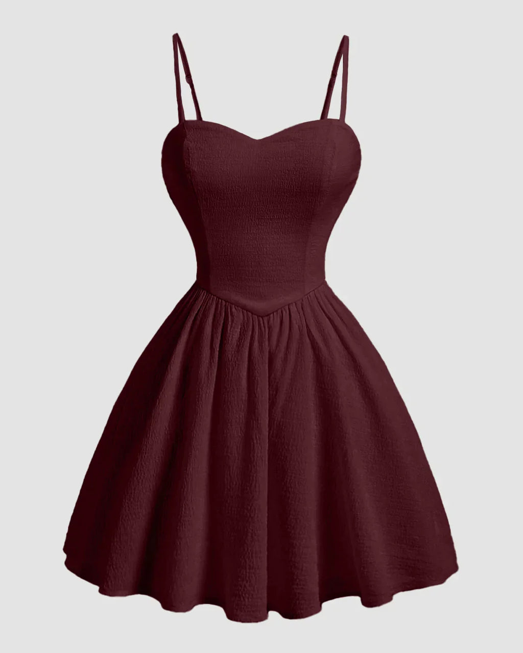 Sweetheart Neck Fit & Flare Sleeveless Mini Dress in Maroon