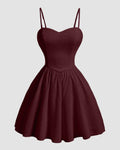 Sweetheart Neck Fit & Flare Sleeveless Mini Dress in Maroon