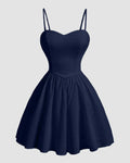 Sweetheart Neck Fit and Flare Navy Blue Dress