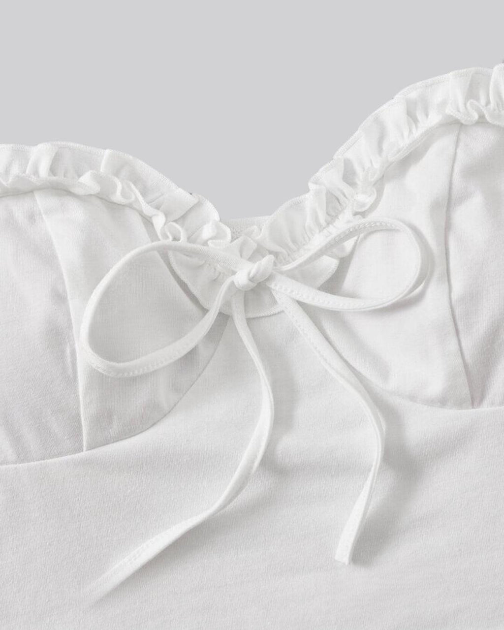 Sweetheart Neck Frill Trim Knot Front Puff Sleeve Crop White Top