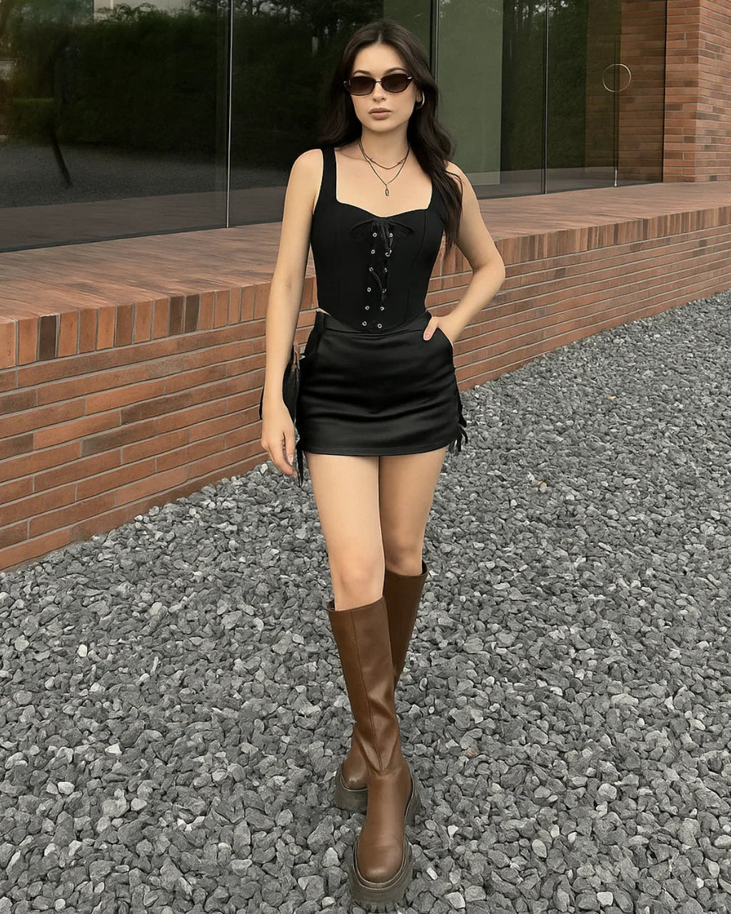 Sweetheart Neck Lace-Up Boned Sleeveless Corset Top in Black