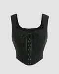 Sweetheart Neck Lace-Up Boned Sleeveless Corset Top in Black