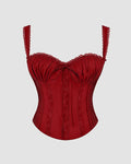 Sweetheart Neck Lace Detail Sleeveless Corset Top in Red
