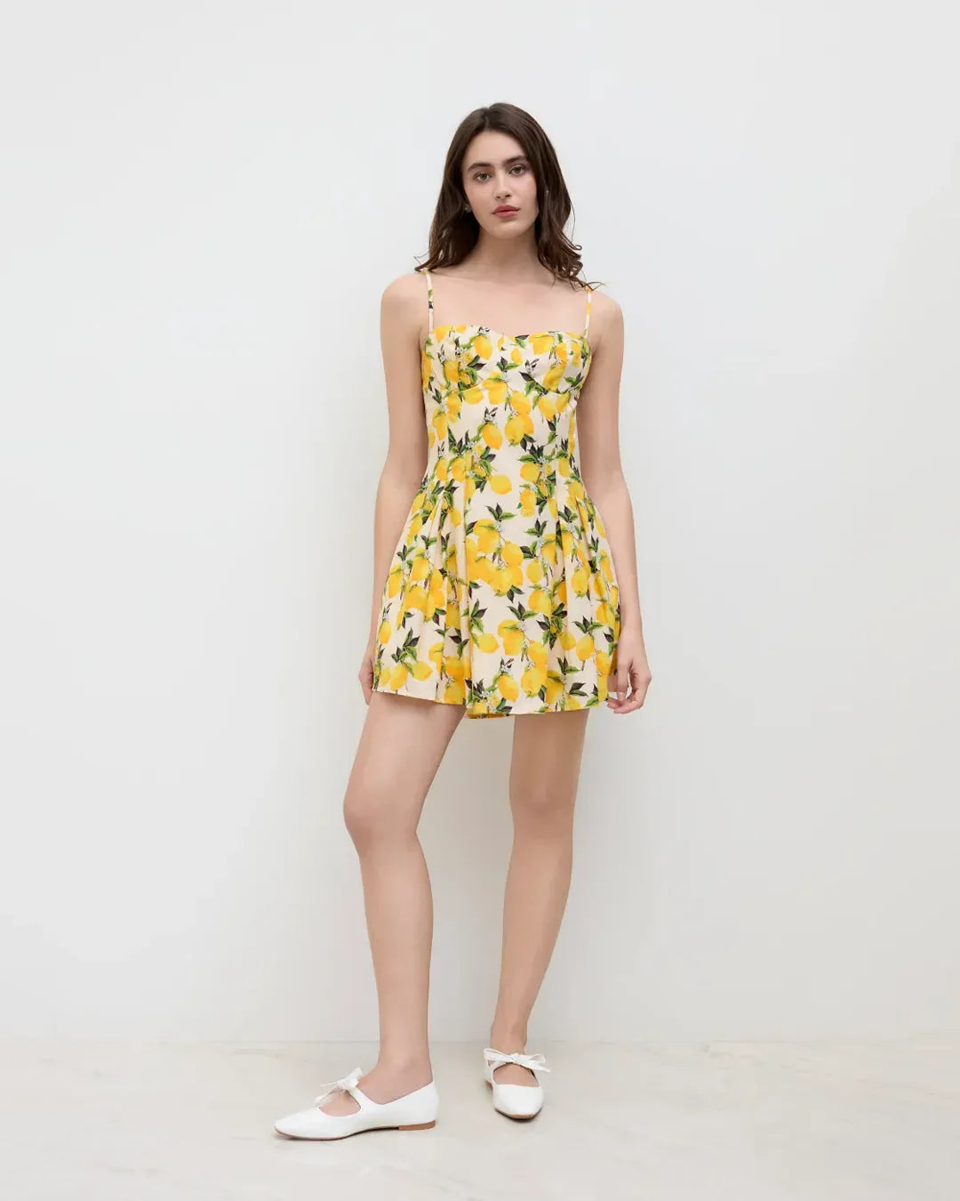 Sweetheart Neck Lemon Print Fit and Flare Mini Dress