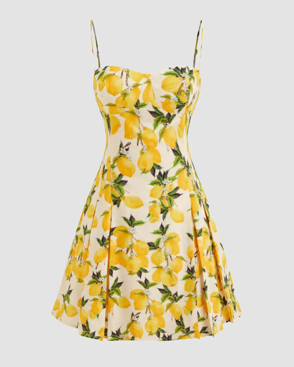 Sweetheart Neck Lemon Print Fit and Flare Mini Dress