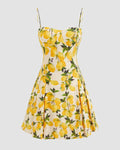 Sweetheart Neck Lemon Print Fit and Flare Mini Dress