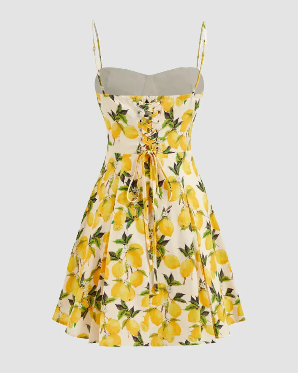 Sweetheart Neck Lemon Print Fit and Flare Mini Dress