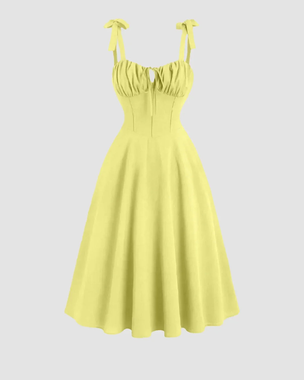 Sweetheart Neck Midi Dress with Shoulder Ties in Yellow