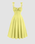 Sweetheart Neck Midi Dress with Shoulder Ties in Yellow