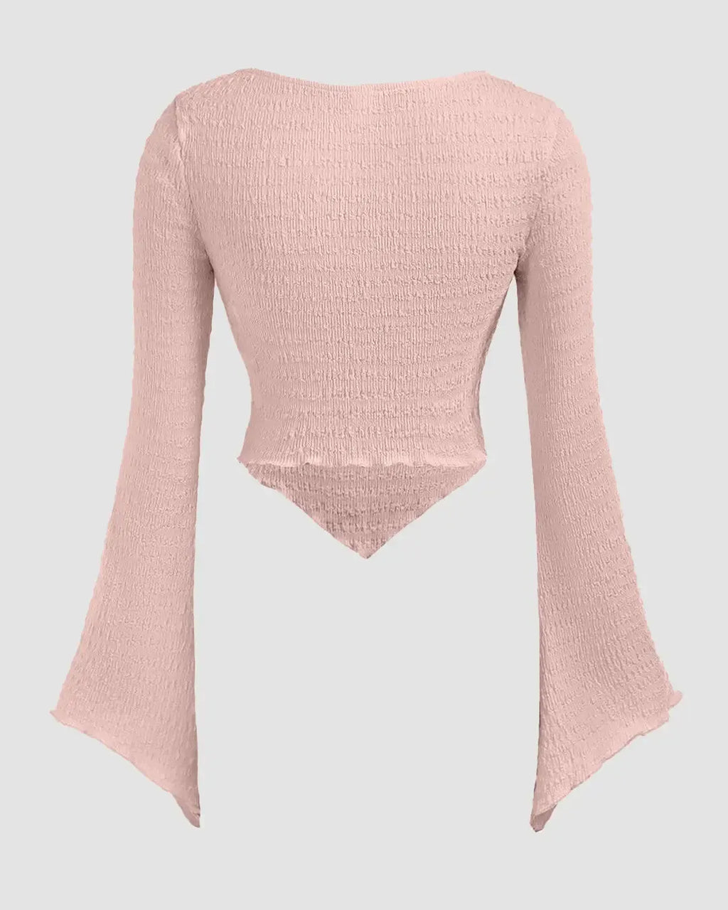 Sweetheart Neck Ruched Flared Long Sleeve Top in Pink