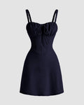 Sweetheart Neck Ruched Mini Dress In Dark Navy