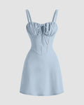 Sweetheart Neck Ruched Mini Dress in Ice Blue