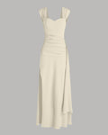 Sweetheart Neck Ruched Split Maxi Dress in Beige
