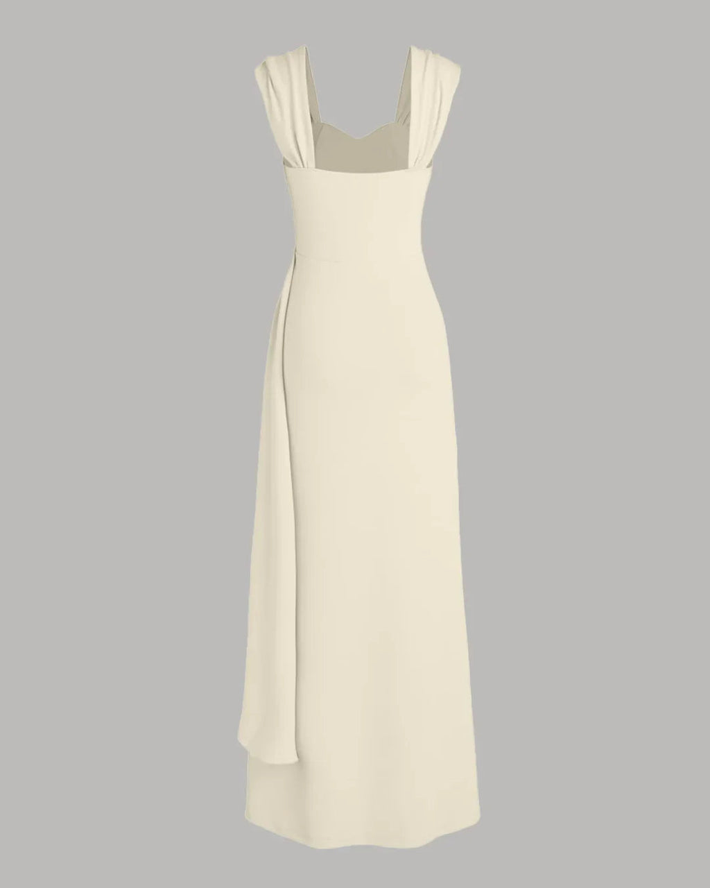 Sweetheart Neck Ruched Split Maxi Dress in Beige