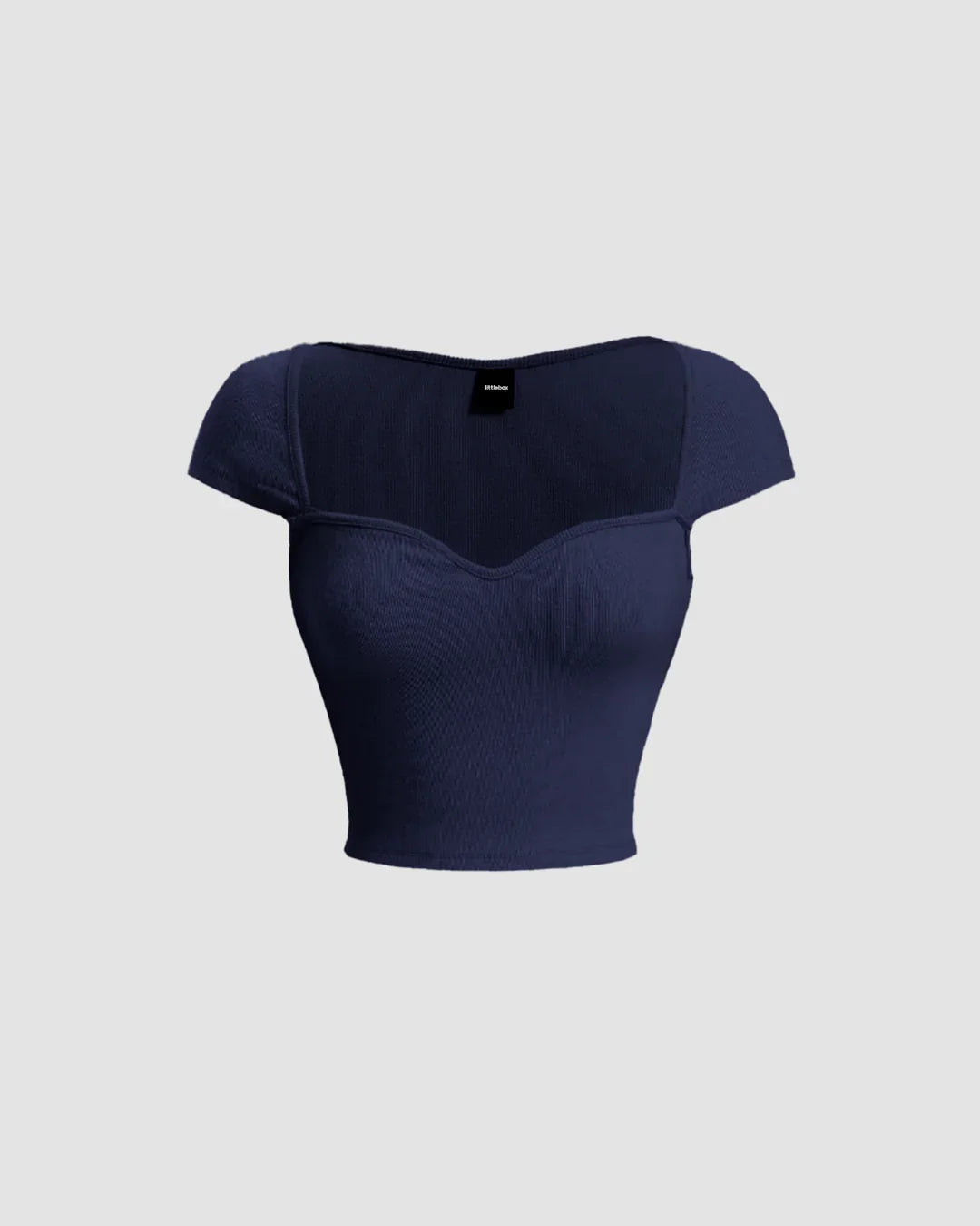 Sweetheart Neck Sheer Cap Sleeve Top in Navy Blue