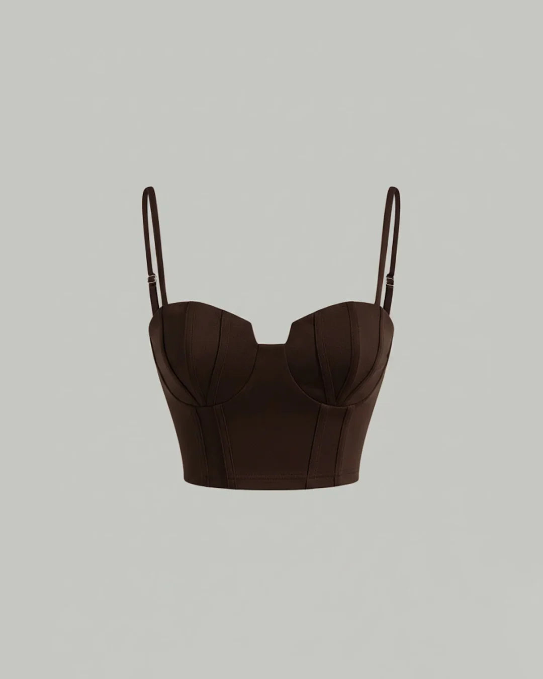 Sweetheart Neck Slim Fit Solid Sleeveless Corset Top in Brown