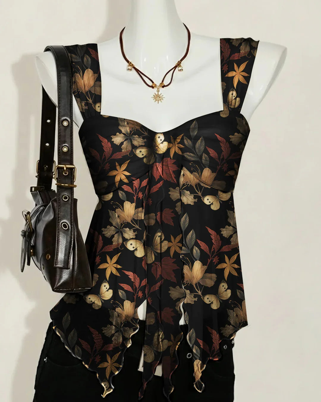 Sweetheart Neck Slim Fit Straight Hem Floral Print Sleeveless Top
