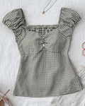 Striped Sweetheart Neck Short Sleeve Top in Black And White