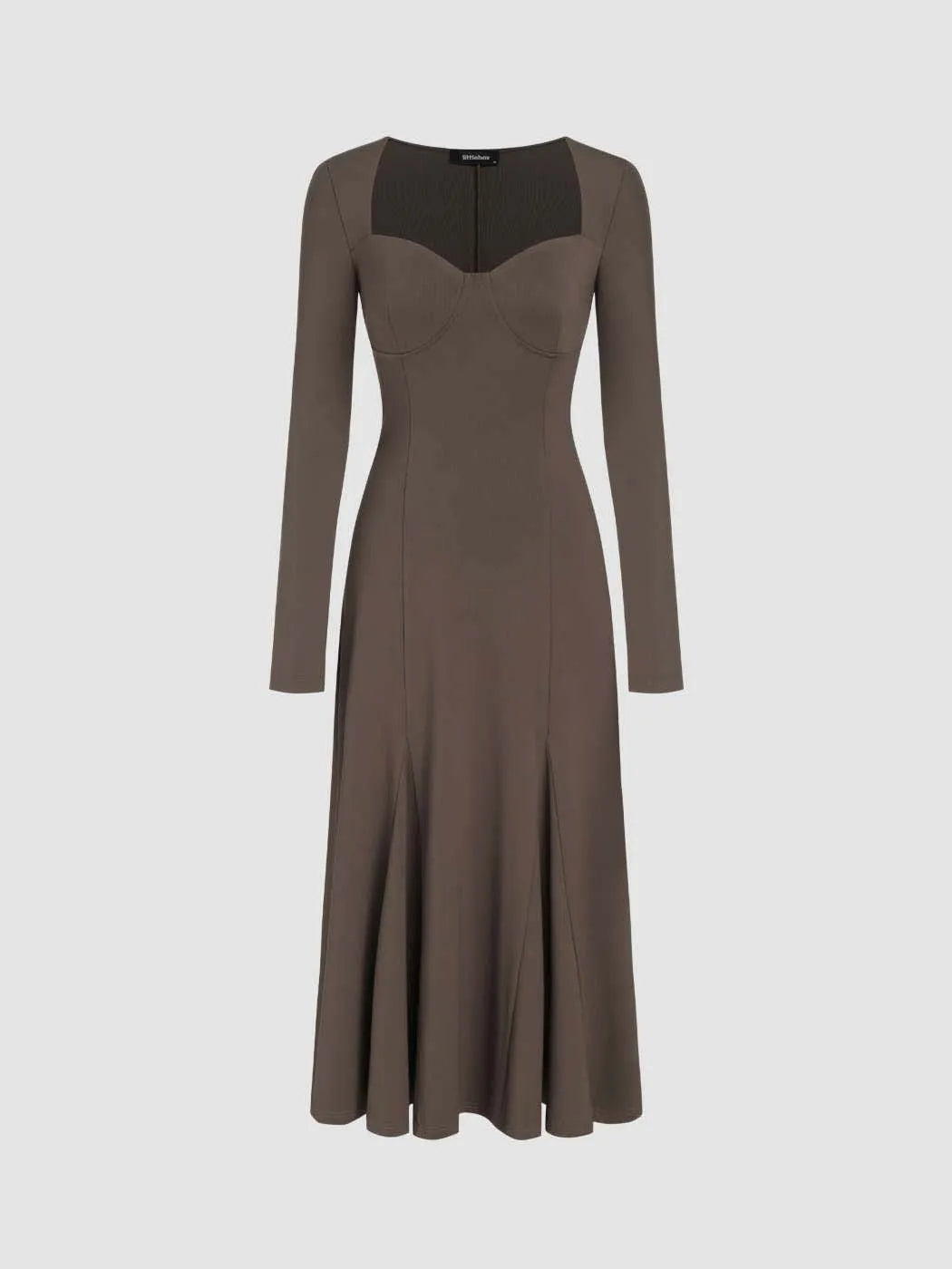 Sweetheart Neck Solid Split Maxi Dress In Chocolate Fondae
