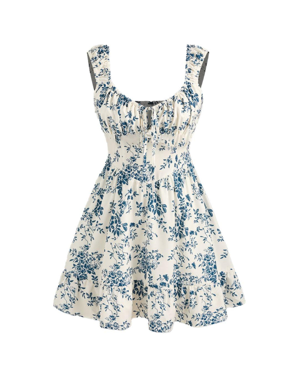 Sweetheart Neckline Floral Knotted Mini Dress