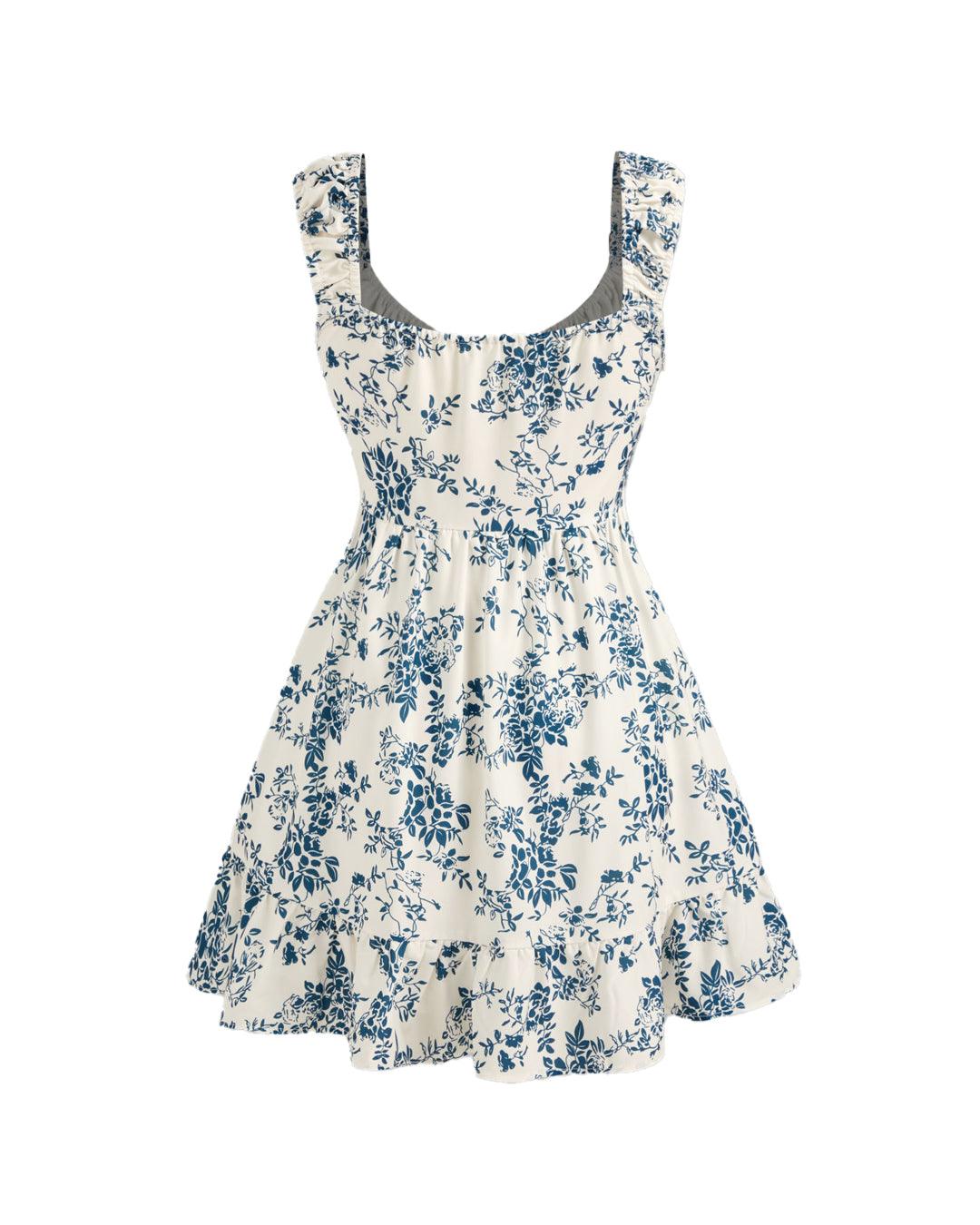 Sweetheart Neckline Floral Knotted Mini Dress