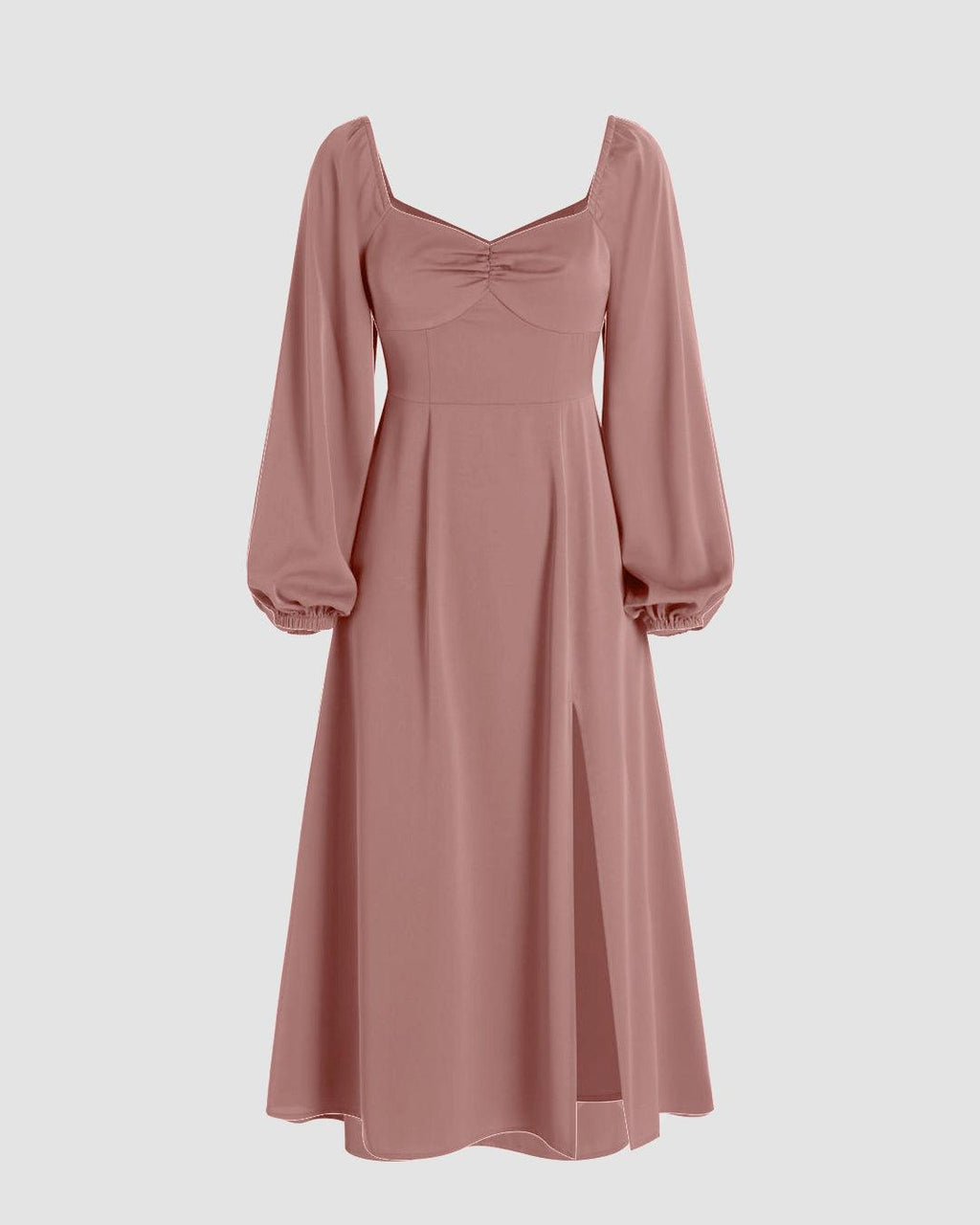 Sweetheart Peasant-Sleeve Peach Dress