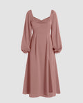 Sweetheart Peasant-Sleeve Peach Dress