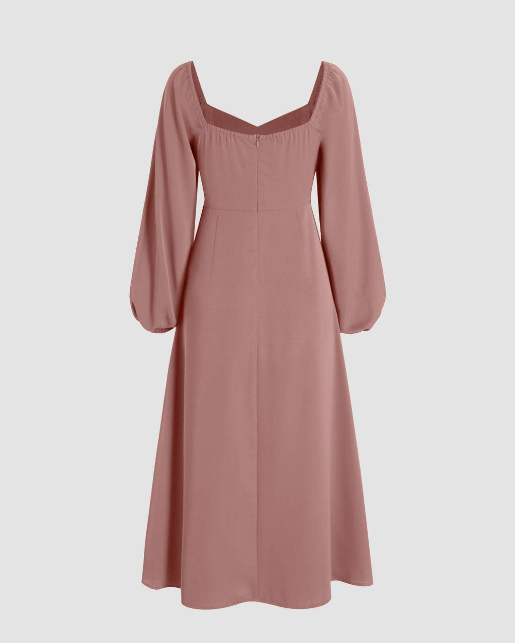 Sweetheart Peasant-Sleeve Peach Dress