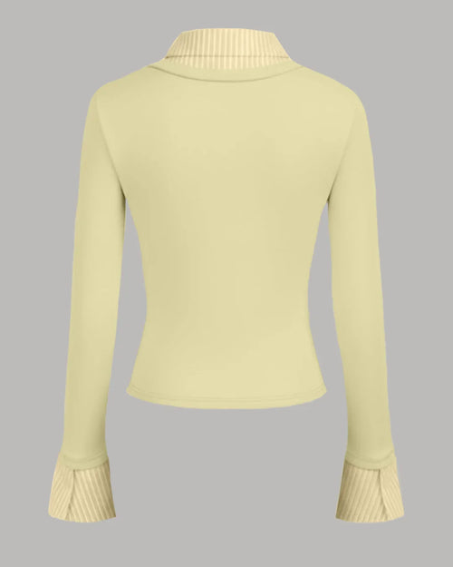 Collar Stripe Two Tone Top in French Vanilla