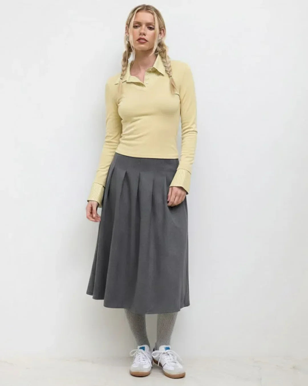 Collar Stripe Two Tone Top in French Vanilla
