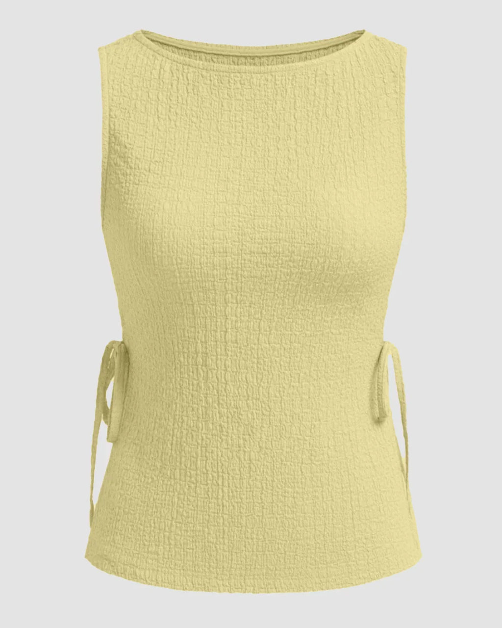 Boat Neck Texture Knotted Split Tank Top in French Vanilla