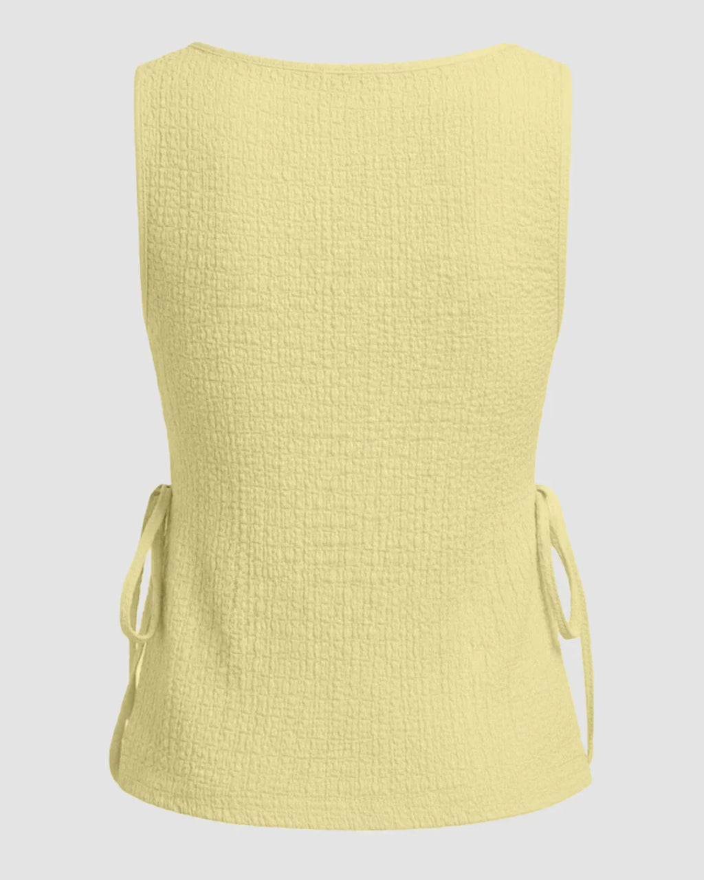 Boat Neck Texture Knotted Split Tank Top in French Vanilla