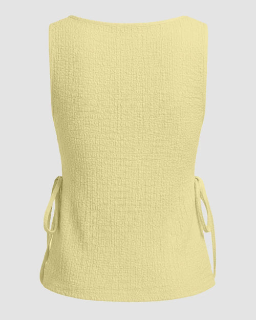 Boat Neck Texture Knotted Split Tank Top in French Vanilla