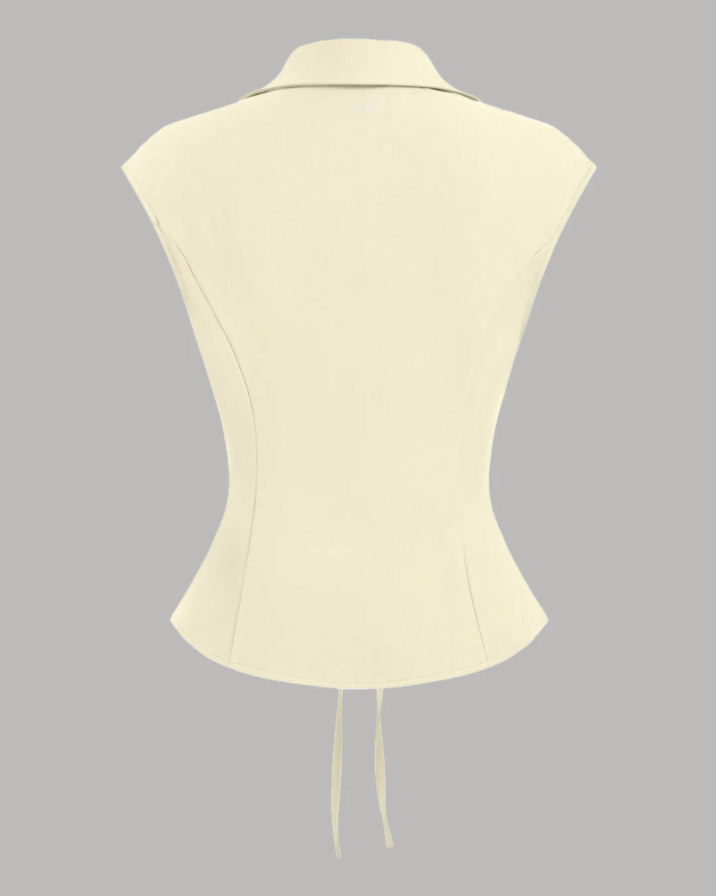 V-Neck Ruched Ruffled Tie Front Top in Beige