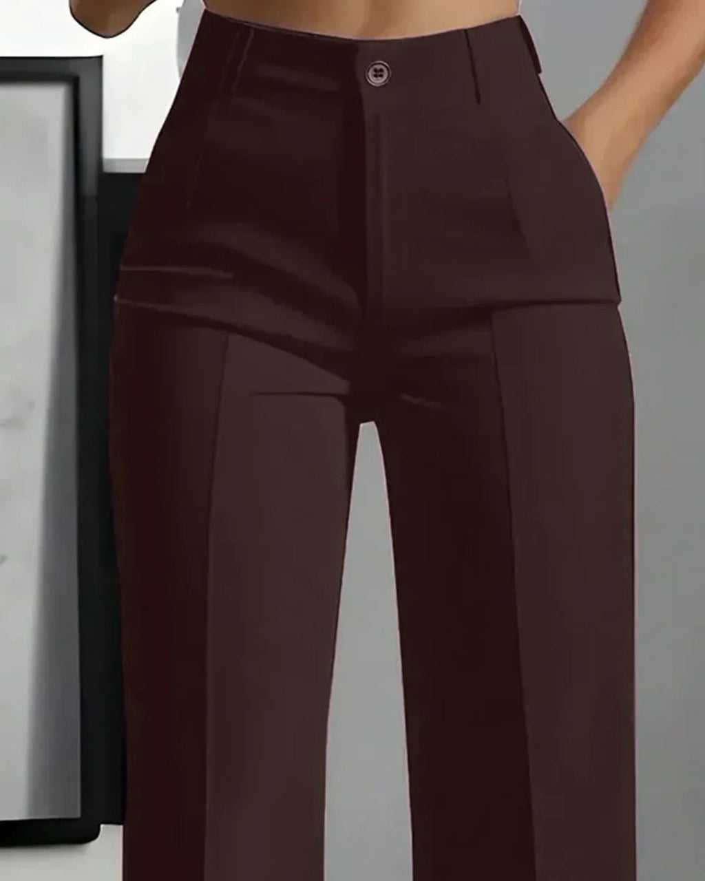 High-Waist Straight Loose Solid Color Button Zipper Pocket Pants in Purple