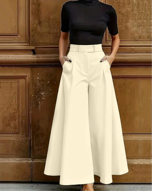 Bell Bottom Pocket Structured Pants in Beige