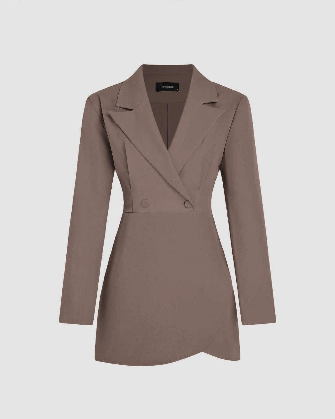 Tailored Fit and Long Sleeves Blazer Mini Dress in Brown