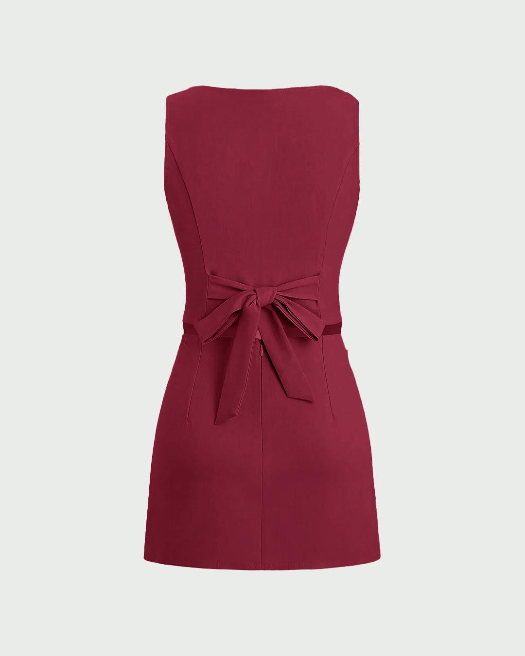 Tailored Waistcoat With Mini Skirt In Redberry