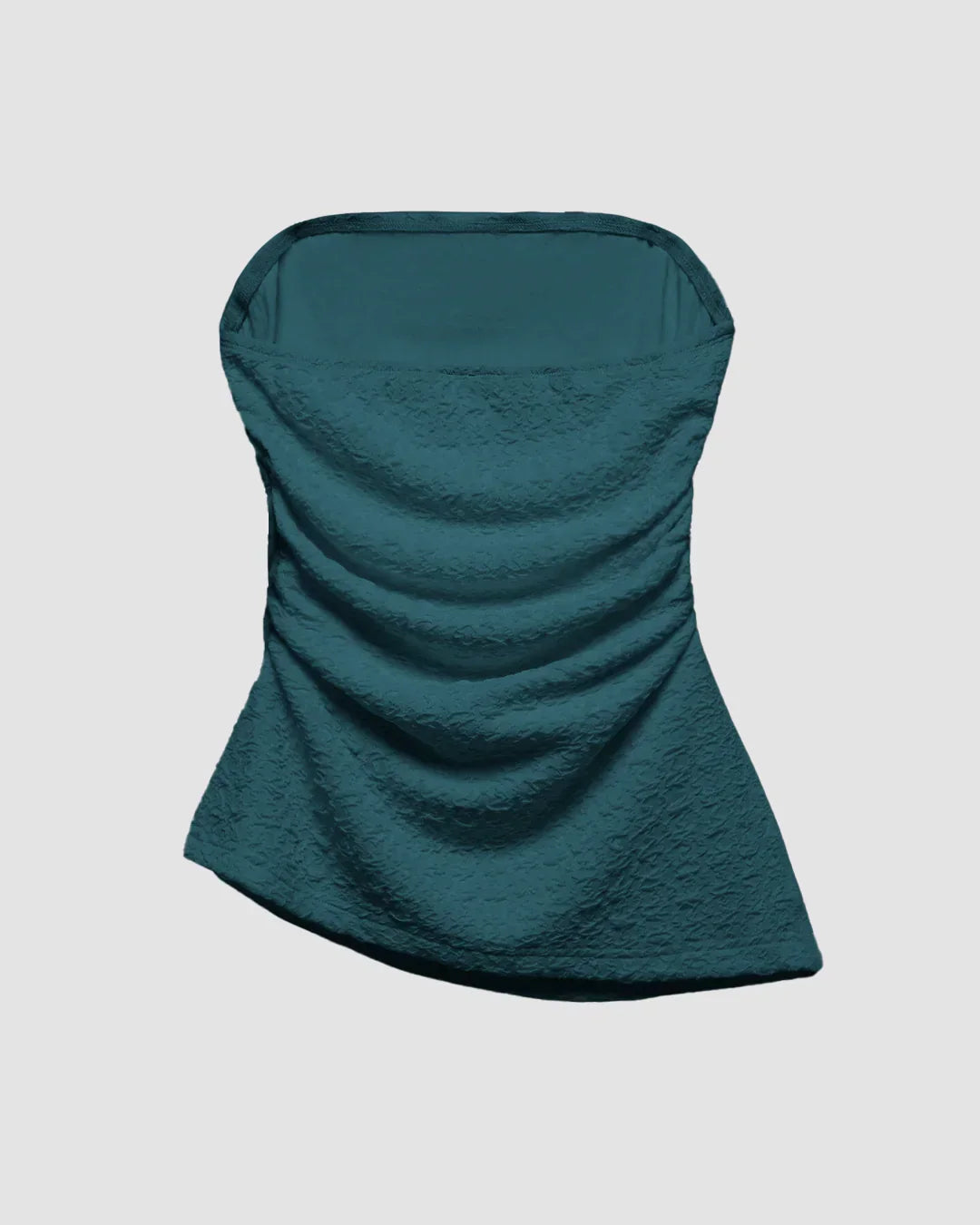 Teal Blue Textured Strapless Ruched Tube Top