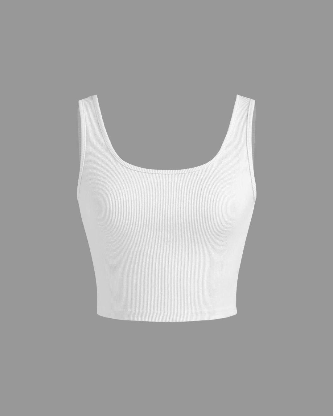 Terry Round Neck Vest & Crop Top In Black