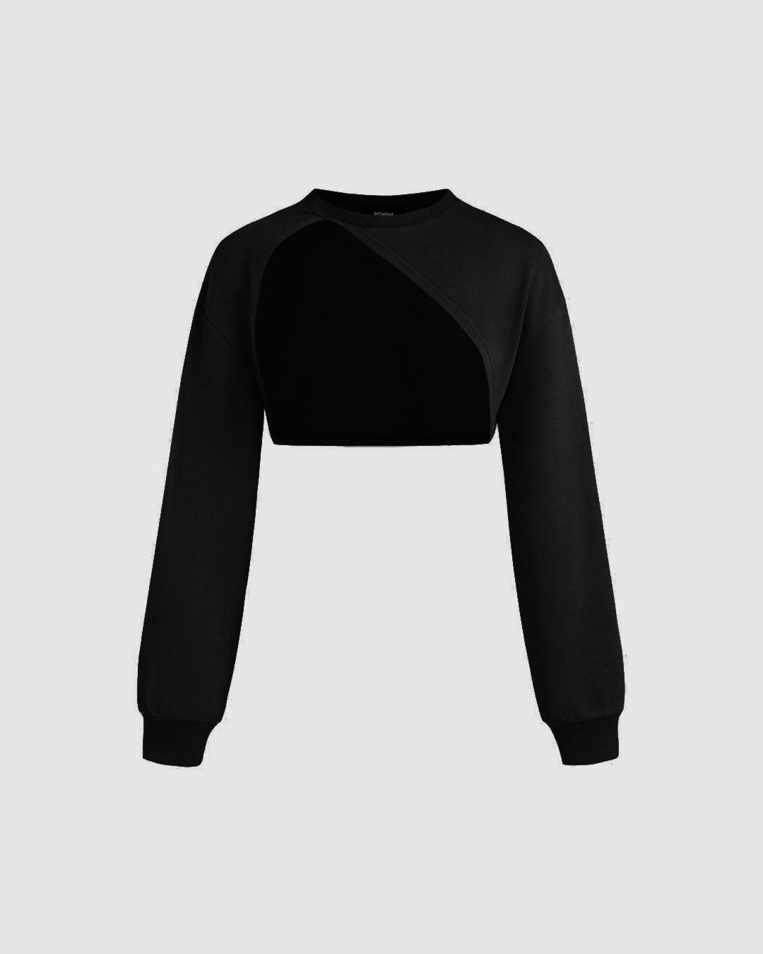 Terry Round Neck Vest & Crop Top In Black